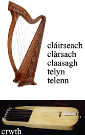 Cláirseach / Clàrsach / Claasagh / Telyn / Telenn, & Crwth