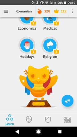 A screen shot of my Duolingo Romanian course