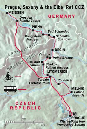 Map of the route of my cycling trip from Prague to Meissen