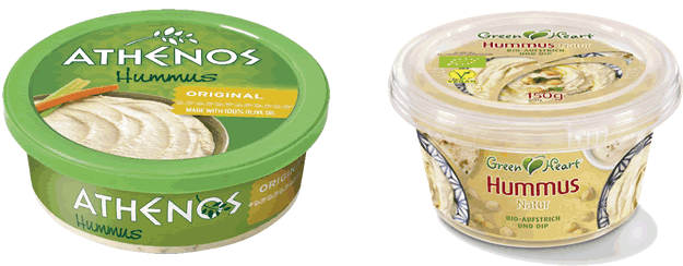 Some examples of hummus packaging in different fonts