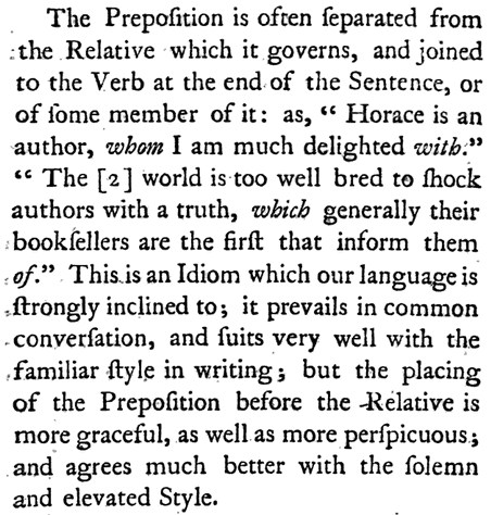 Robert Lowth on prepositions