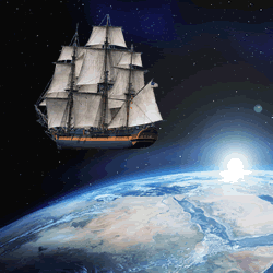 A sailing ship in space