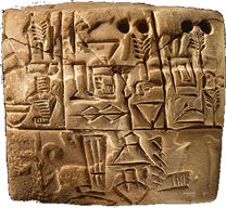 Writing tablet from Mesopotamia (c 3100-2900 BC) found in Uruk III.