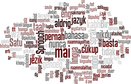 Worldle word cloud created using translations of the phrase 'one language is never enough'