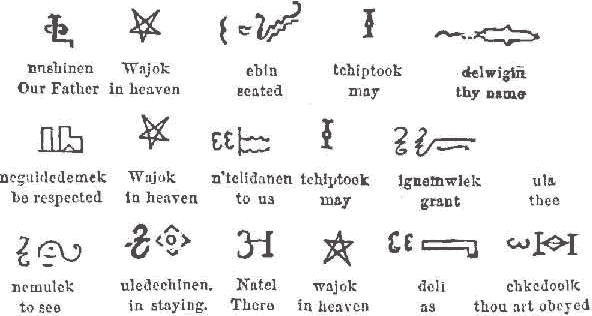 Sample text in Míkmaq 'hieroglyphic' script