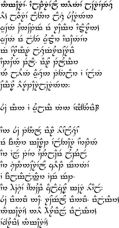 Sample text in Quenya (Namárië. Altariello Nainië Lóriendessë / Farewell. Galadriel's Lament in Lorien)