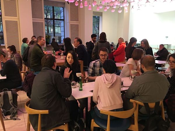 Some happy polyglots at the Languages of London meet-up in the Wellcome Collection café