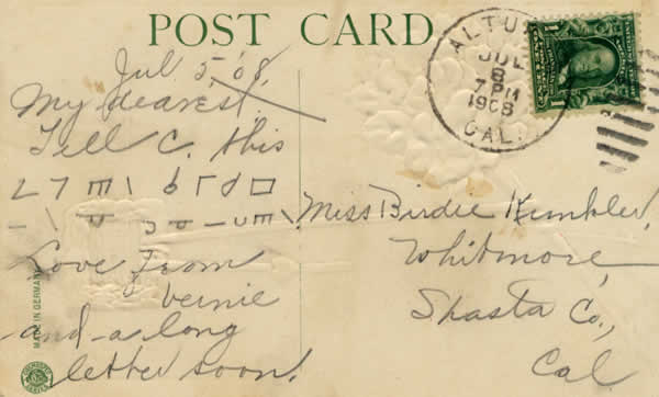 Postcard with unknown symbols on it