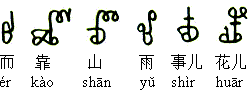 Examples of Lóngwén syllables