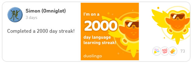 I'm on a 2000 day language learning streak on Duolingo