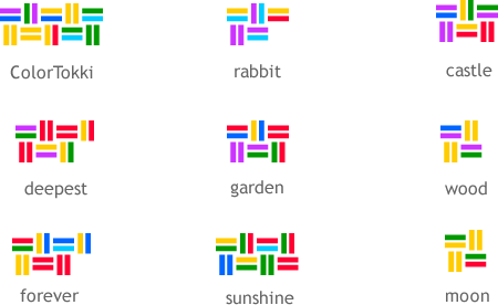 Sample words in the ColorTokki alphabet