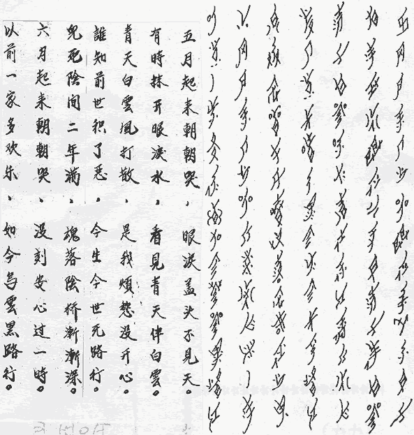 Sample text in Nüshu with Chinese translation