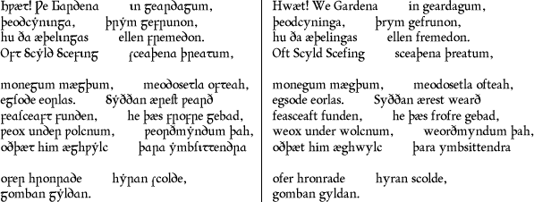 Old English sample text (Prologue from Beowulf)