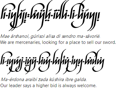 Sample texts in the Shirn Brádulë script in Gendric