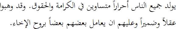 Sample text in unvocalised Arabic (Article 1 of the Universal Declaration of Human Rights)