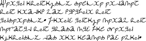 Sample text in the Celestial alphabet script (Article 1 of the Universal Declaration of Human Rights in Kelixal)