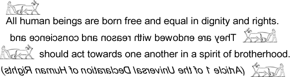 Article 1 of the Universal Declaration of Human Rights in English written in boustrophedon style