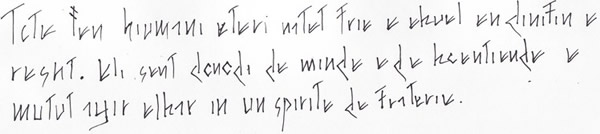 Sample text in Laidrin alphabet (handwritten version)