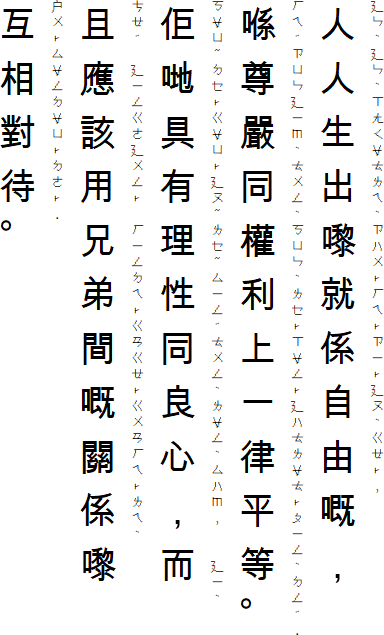 Sample text in Cantonese Phonetic Symbols (vertical)