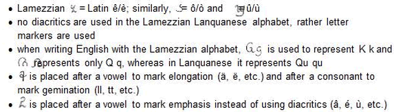 Notes on the Lamezzian alphabet for Lanquanese