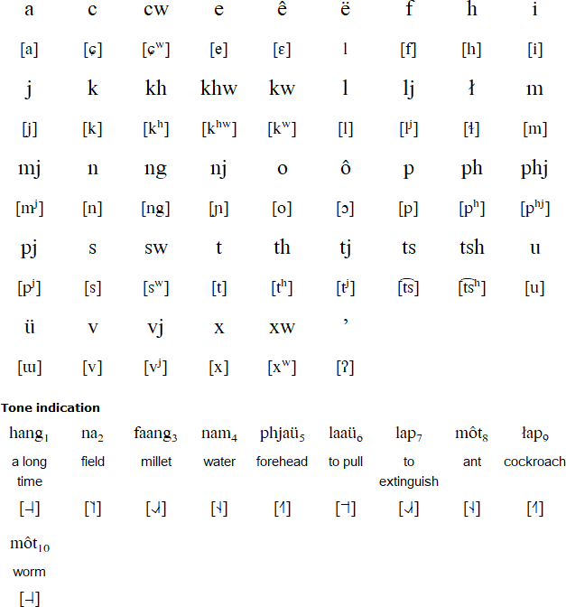 Latin alphabet for Tai Hongjin