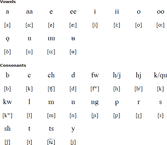 Urarina alphabet and pronunciation